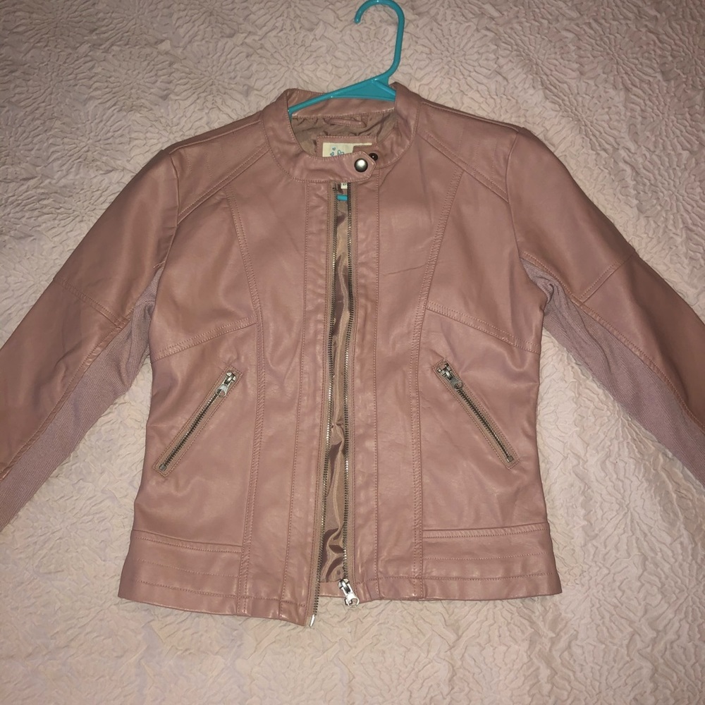 BRAND NEW. Blush faux leather jacket